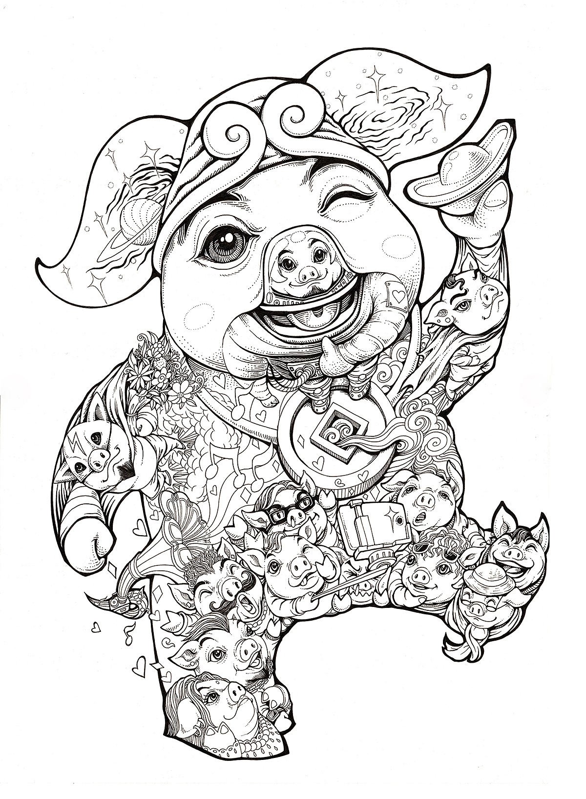 《萌猪部落》：“祝你平安，诸事顺利！”（图ZMTIxMDE4MzUy） - 商业插画 - 站酷设计师傅淳强画者之旅原创素材 - 站酷ZCOOL