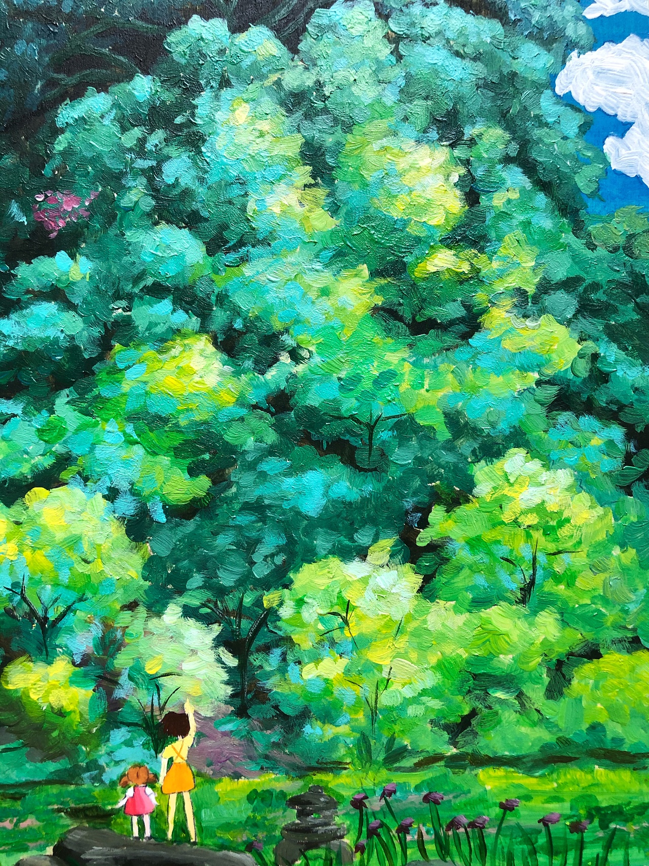 纯手工木板油画龙猫宫崎骏