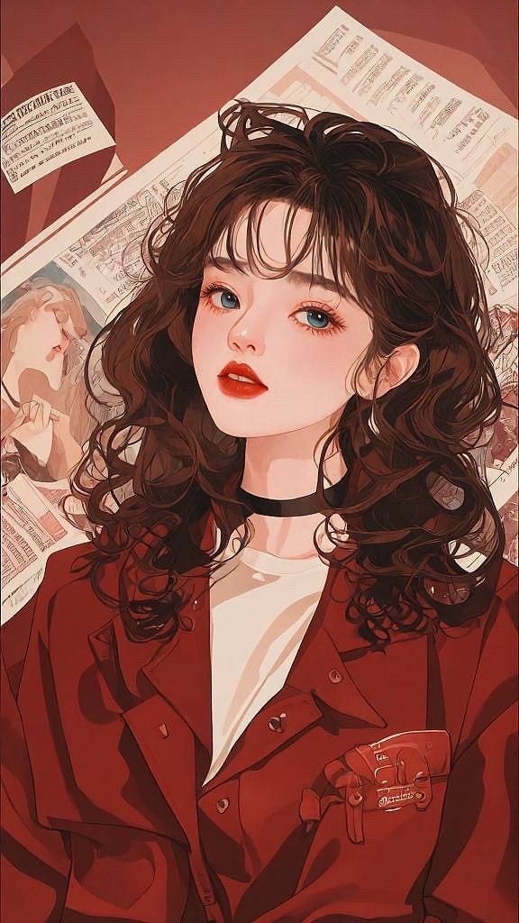 原创酒红色霸气漫画女孩