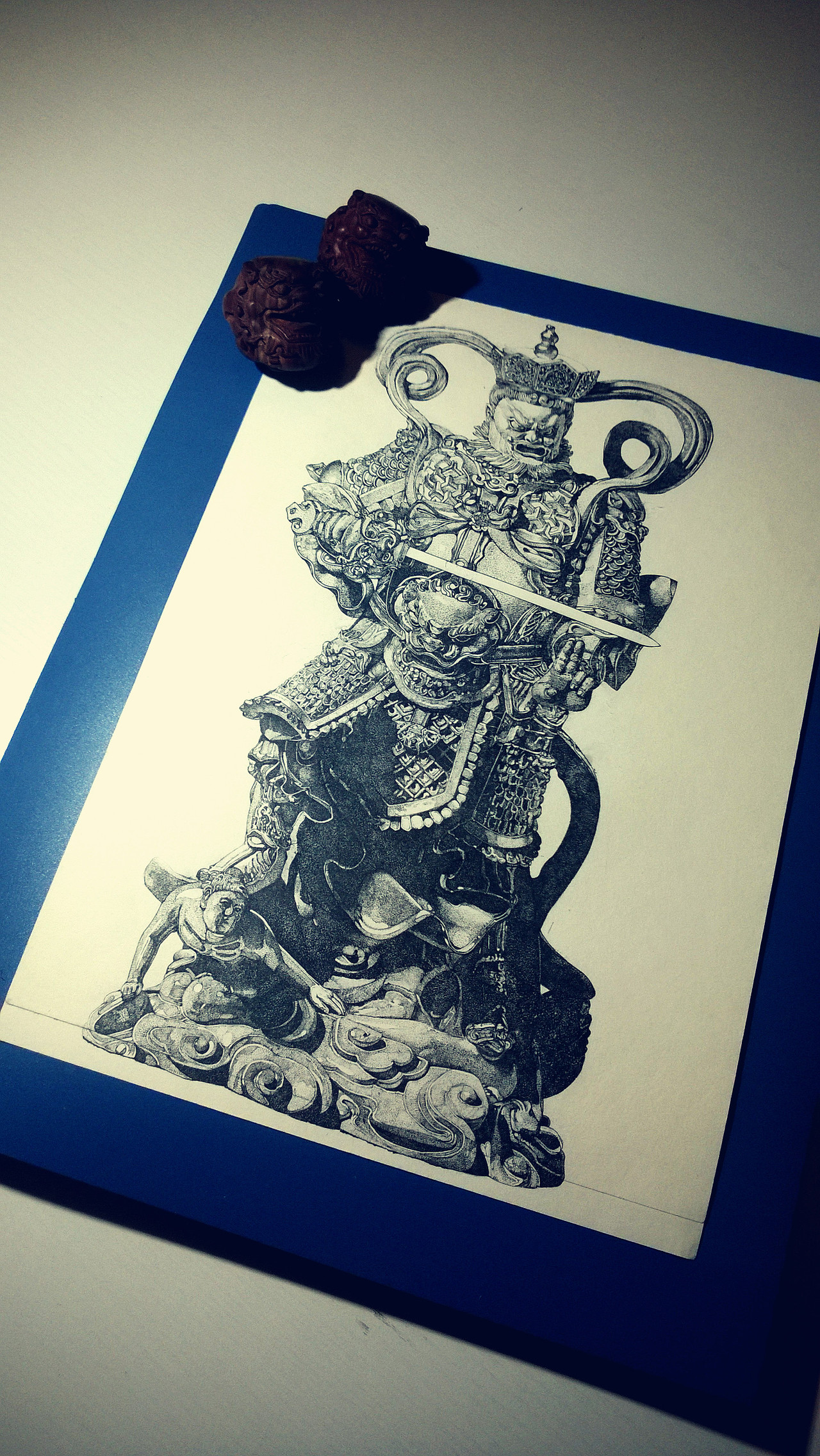 手绘作品南方增长天王佛教四大天王系列之一