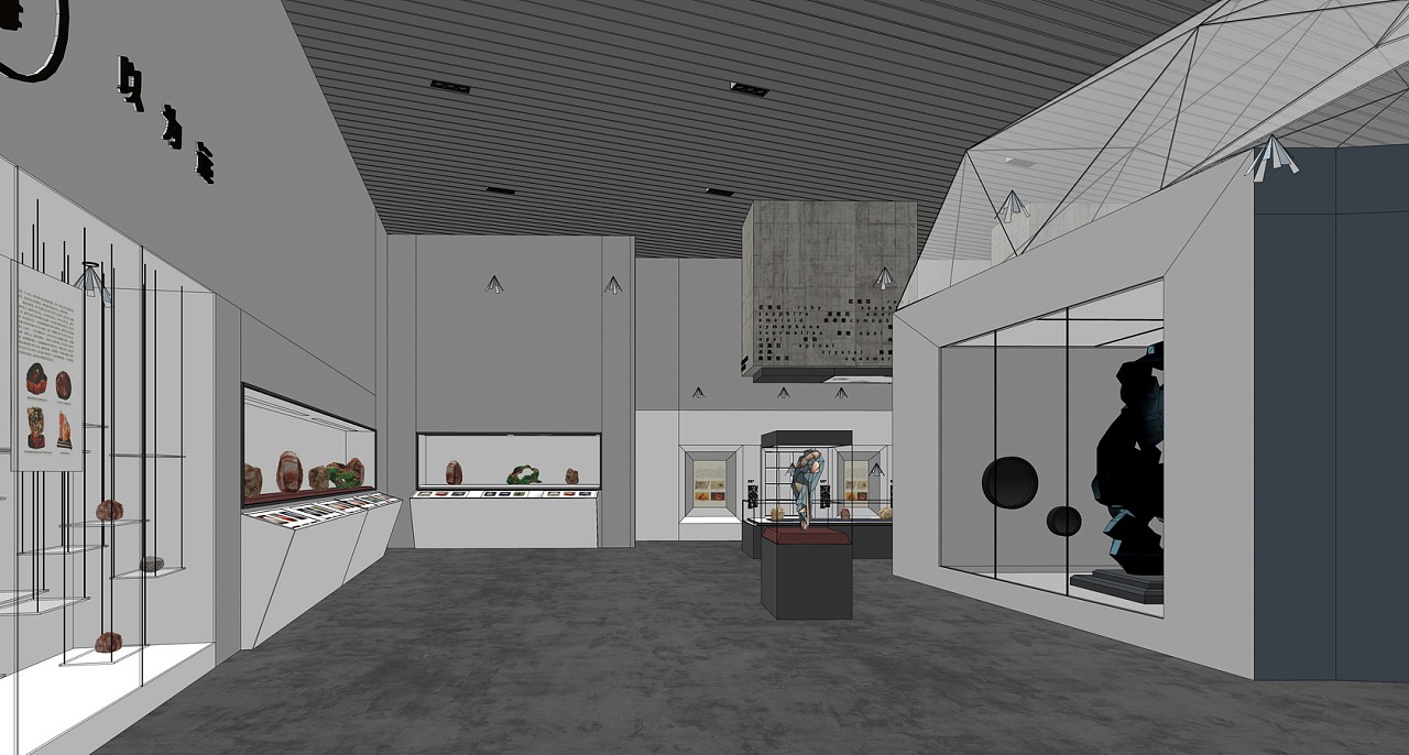 中式博物馆空间su模型下载