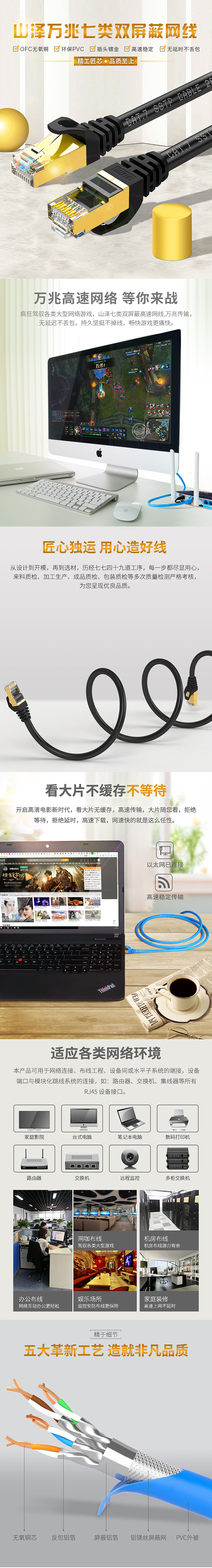 京东七类镀金双屏蔽网线黑色内页设计
