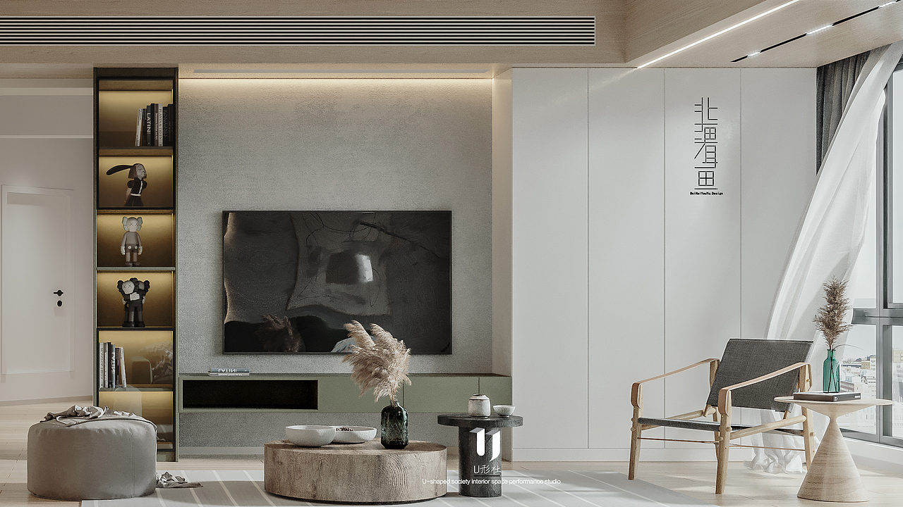 空间碰撞：木饰面+橄榄绿