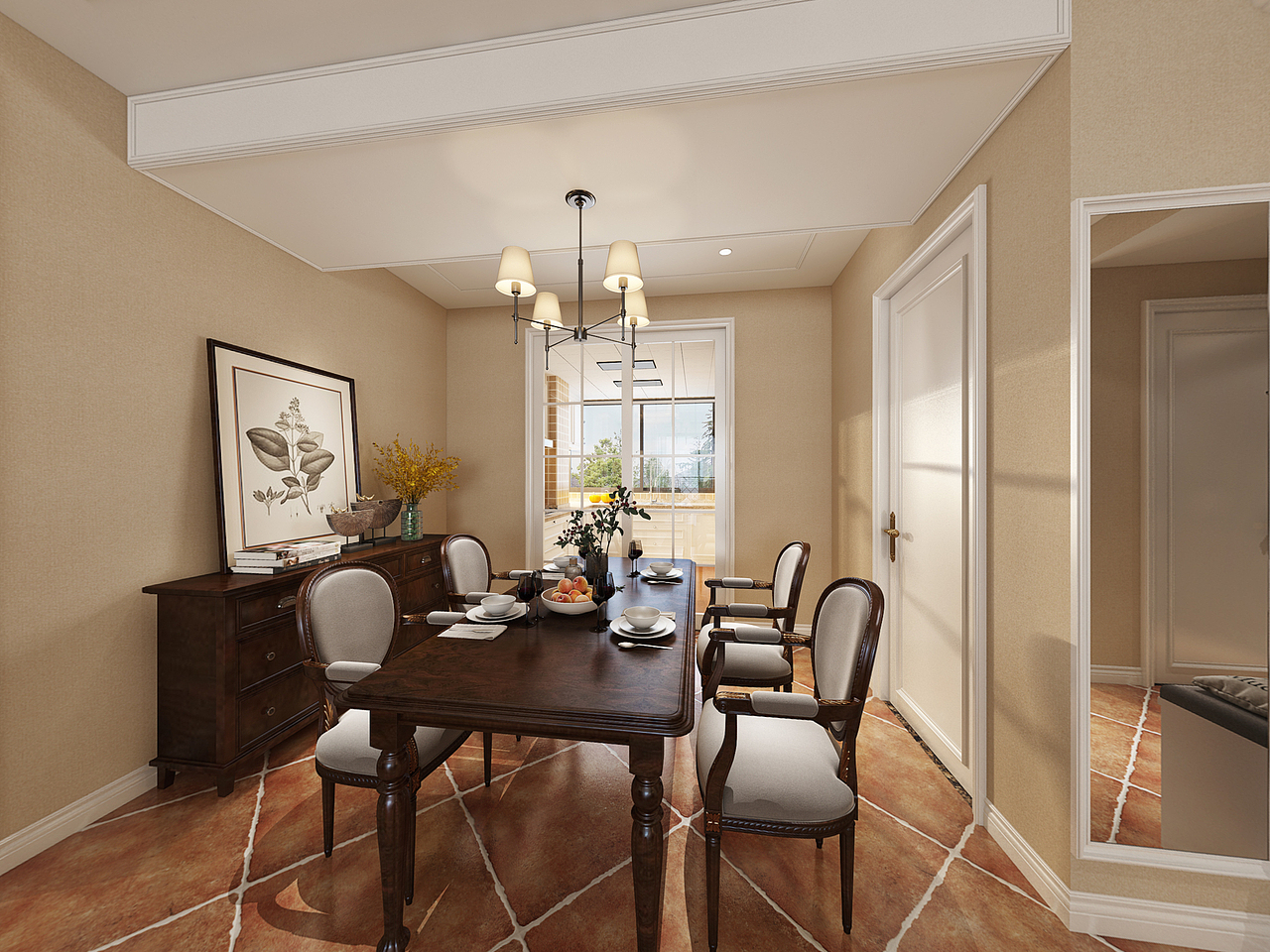 龙湖开元 108平 美式风格装修设计效果图