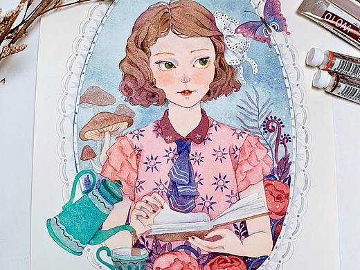 【手绘的魅力】复古风水彩reading girl