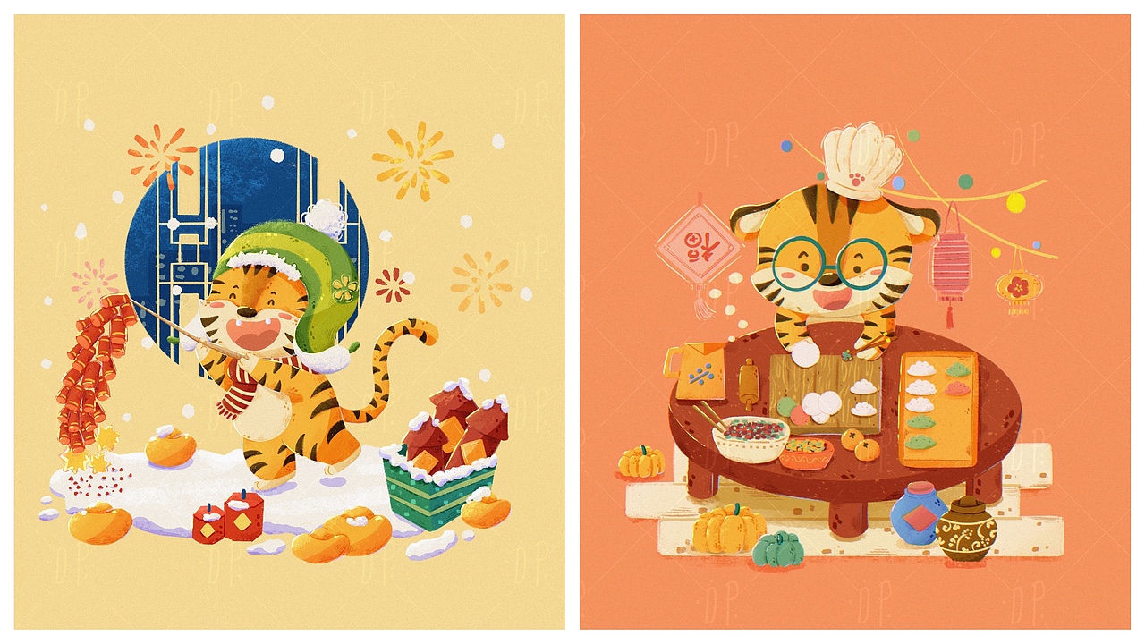 虎年插画5-8（图ZMjc5Njc0NjM2） - 儿童插画 - 站酷设计师DP大潘原创素材 - 站酷ZCOOL