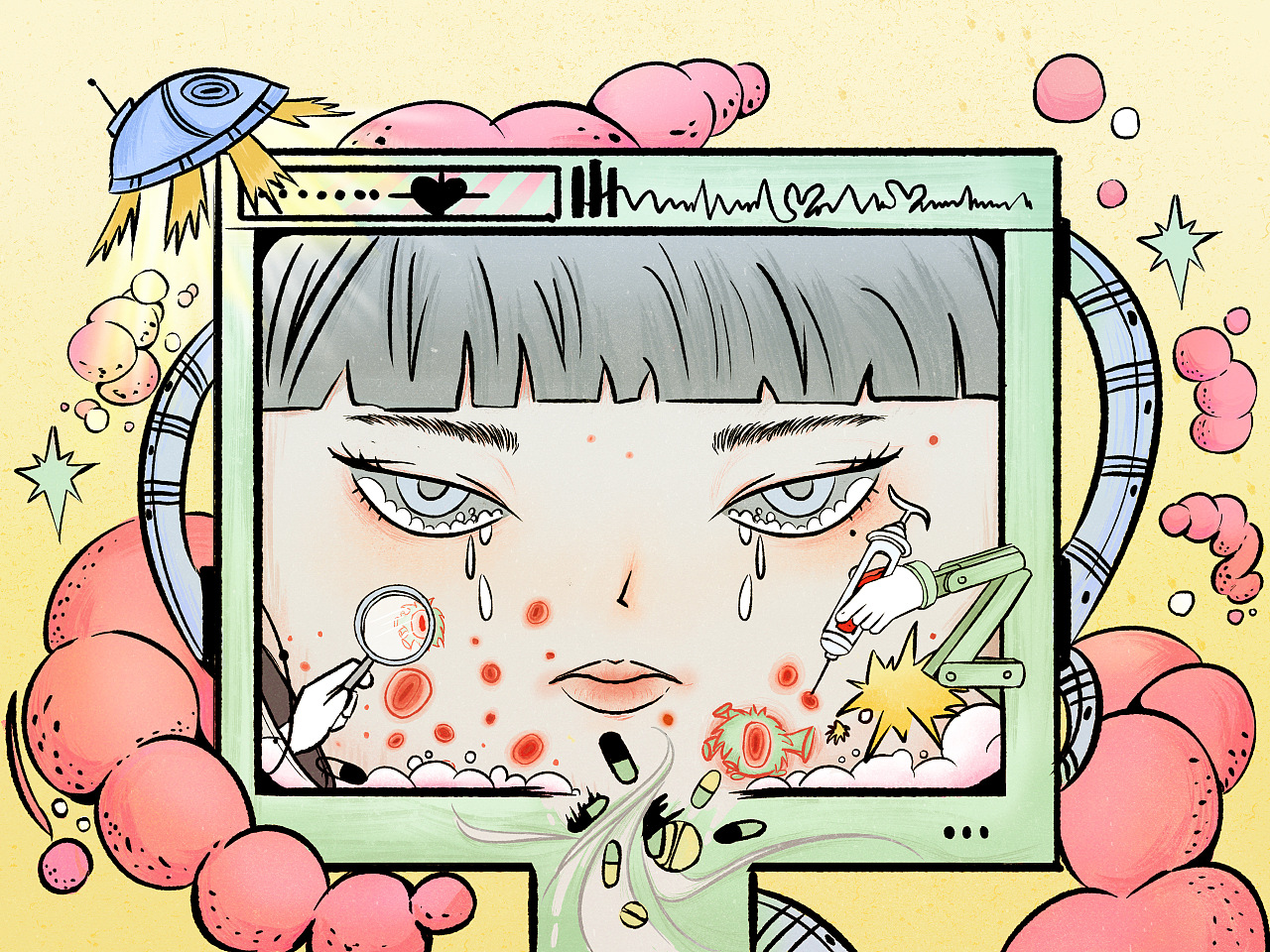 与痘痘的战斗-by 土豆|插画|商业插画|挖土豆 - 原创作品 - 站酷