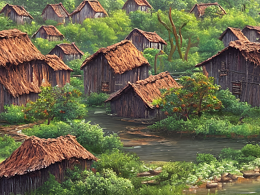 站酷梦笔#乡村老房子,有河流经过村庄