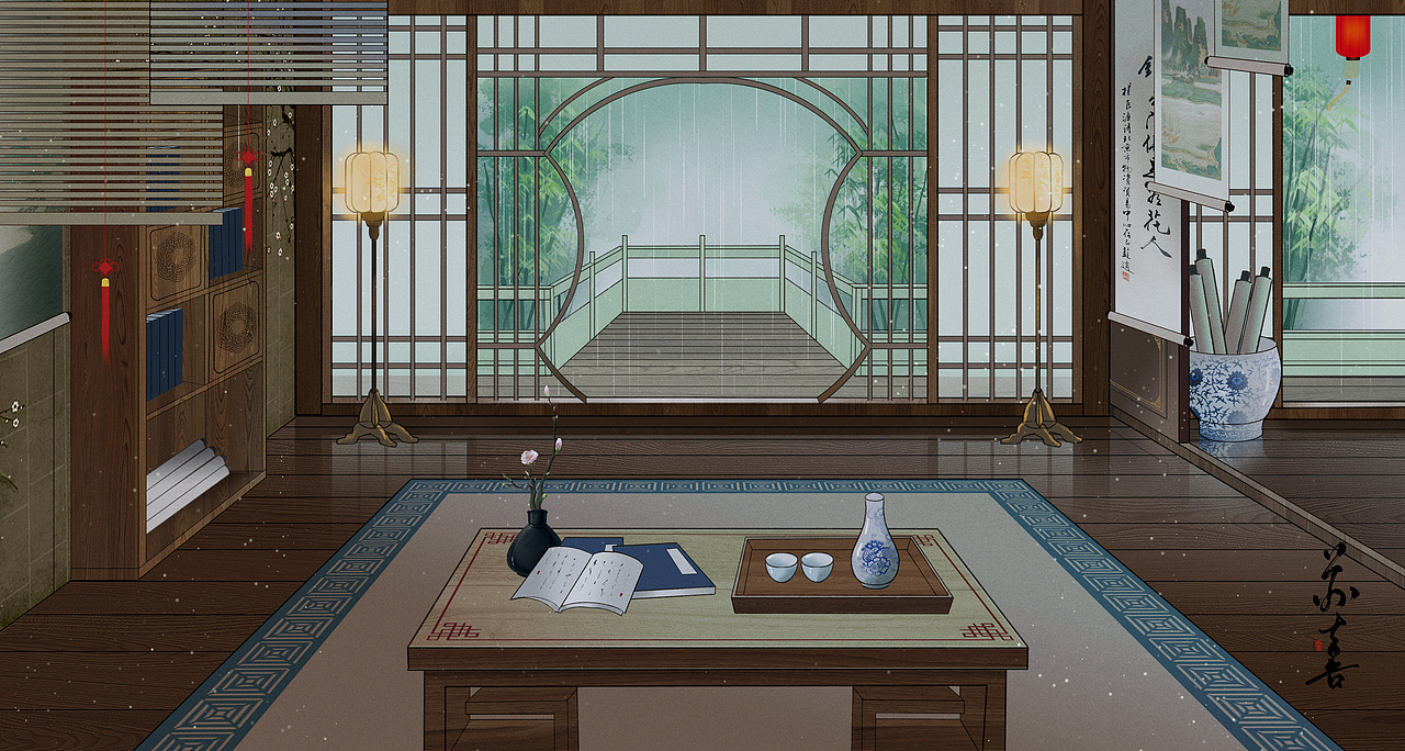 古风场景插画—早午晚雨雪晚