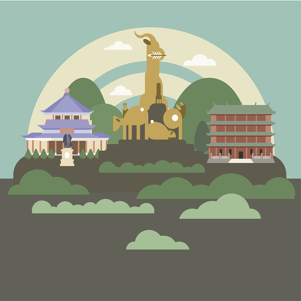 羊城新八景-AI插画（图ZMjM0ODg2NjQw） - 艺术插画 - 站酷设计师Janieee1原创素材 - 站酷ZCOOL