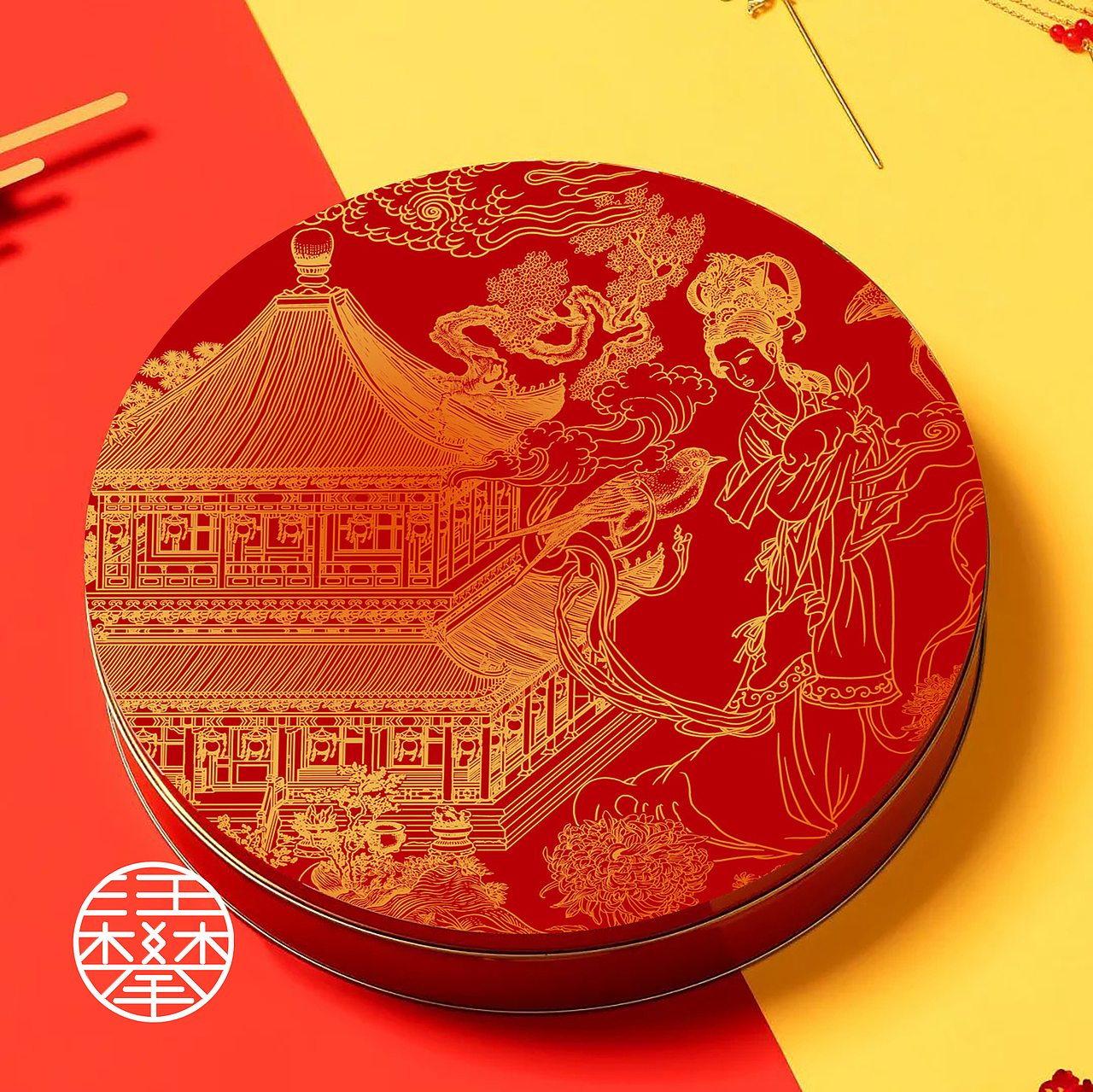 嫦娥铜版画/中秋礼盒包装插画设计