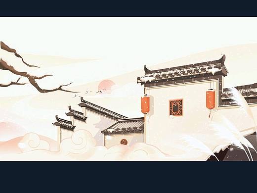国风插画场景建筑