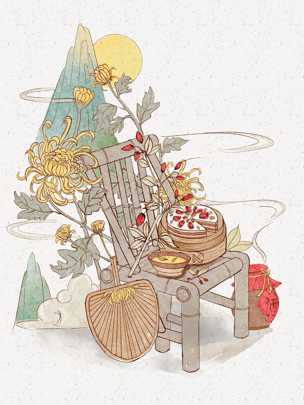 中国传统节日 国风水彩 重阳（图ZMjcwMTc5MTQ4） - 商业插画 - 站酷设计师飘小七原创素材 - 站酷ZCOOL