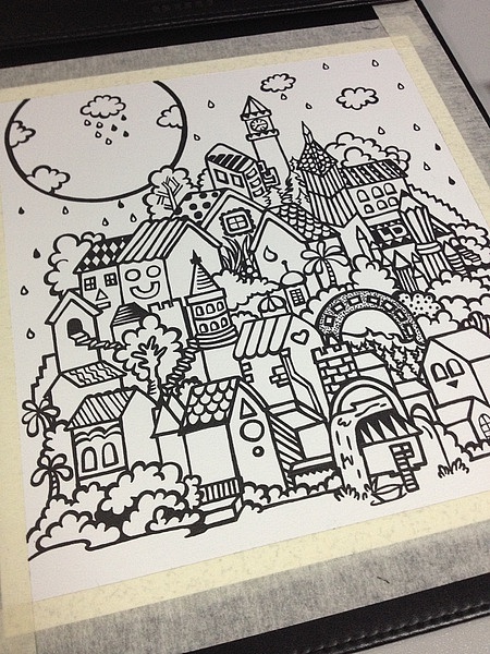 一个漫长的画,手绘彩色铅笔画,房子