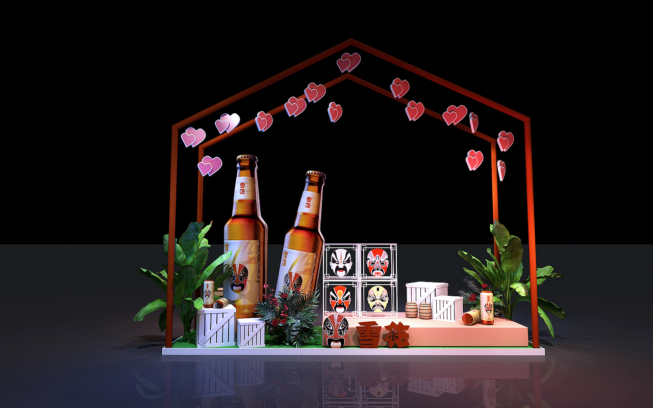 情人节雪花啤酒PD美陈点设计3D效果图