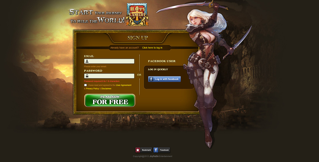 "亚瑟王"facebook登陆界面|网页|游戏/娱乐|rulerofsky - 原创作品