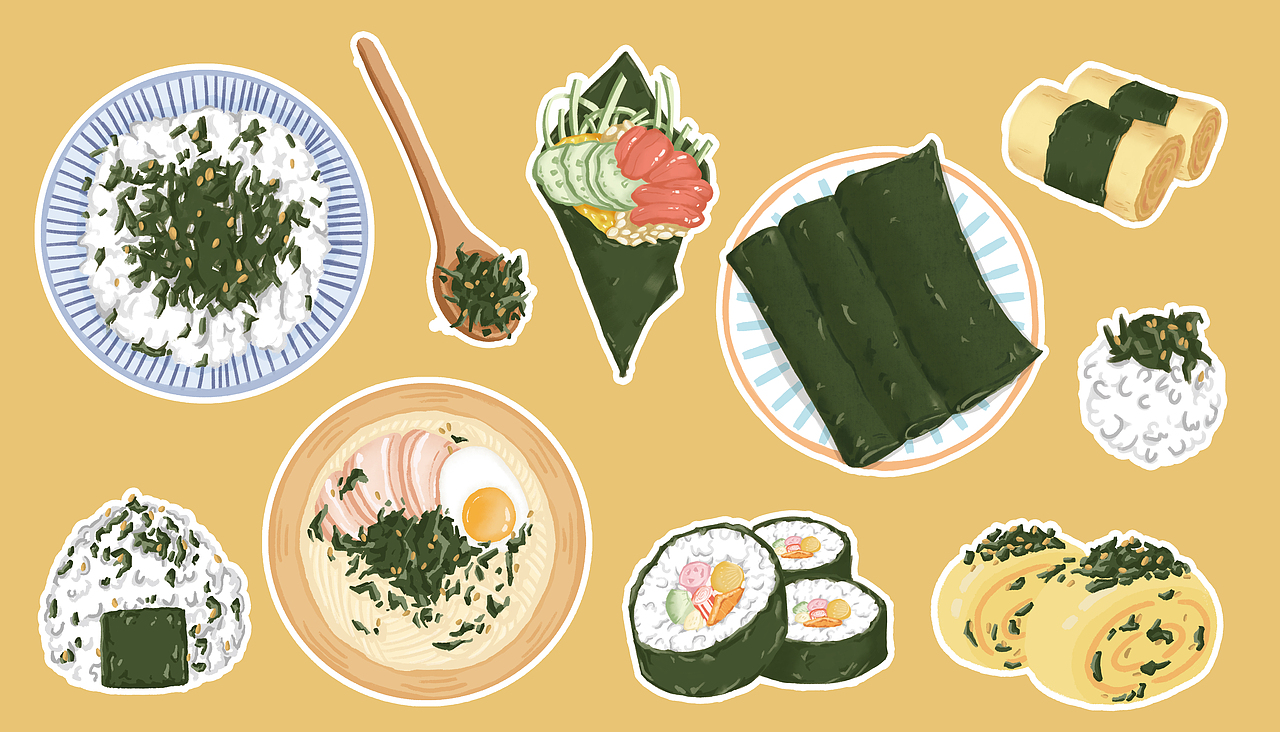 百拌海苔 | 插畫包裝設(shè)計(jì)（圖ZMjgyMDQ5NzI0） - 包裝 - 站酷設(shè)計(jì)師梁黃原創(chuàng)素材 - 站酷ZCOOL