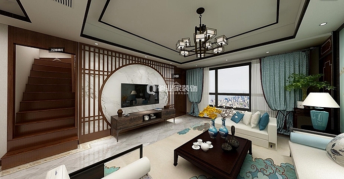 鲁能城中央公馆跃层|新中式装修|效果图