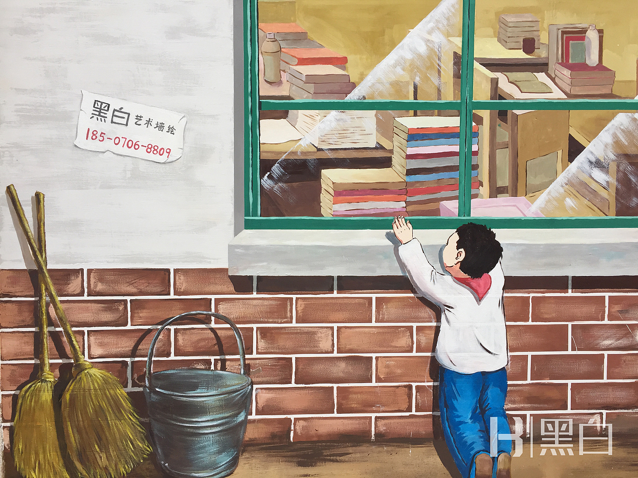 ▲放在教室外的扫把和水桶，是不是立体感很强呢