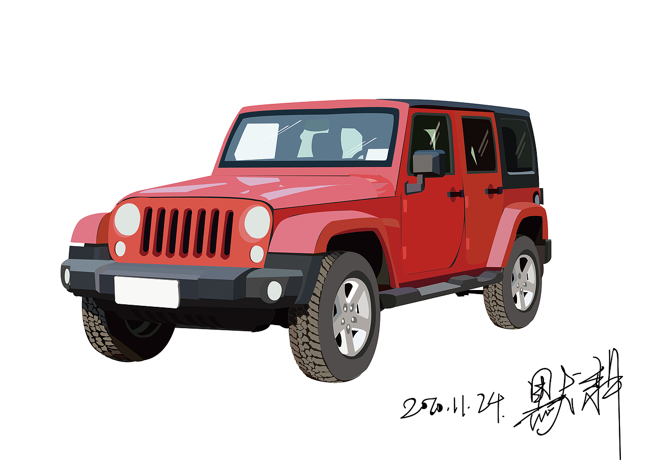 jeep牧马人红色款ai手绘