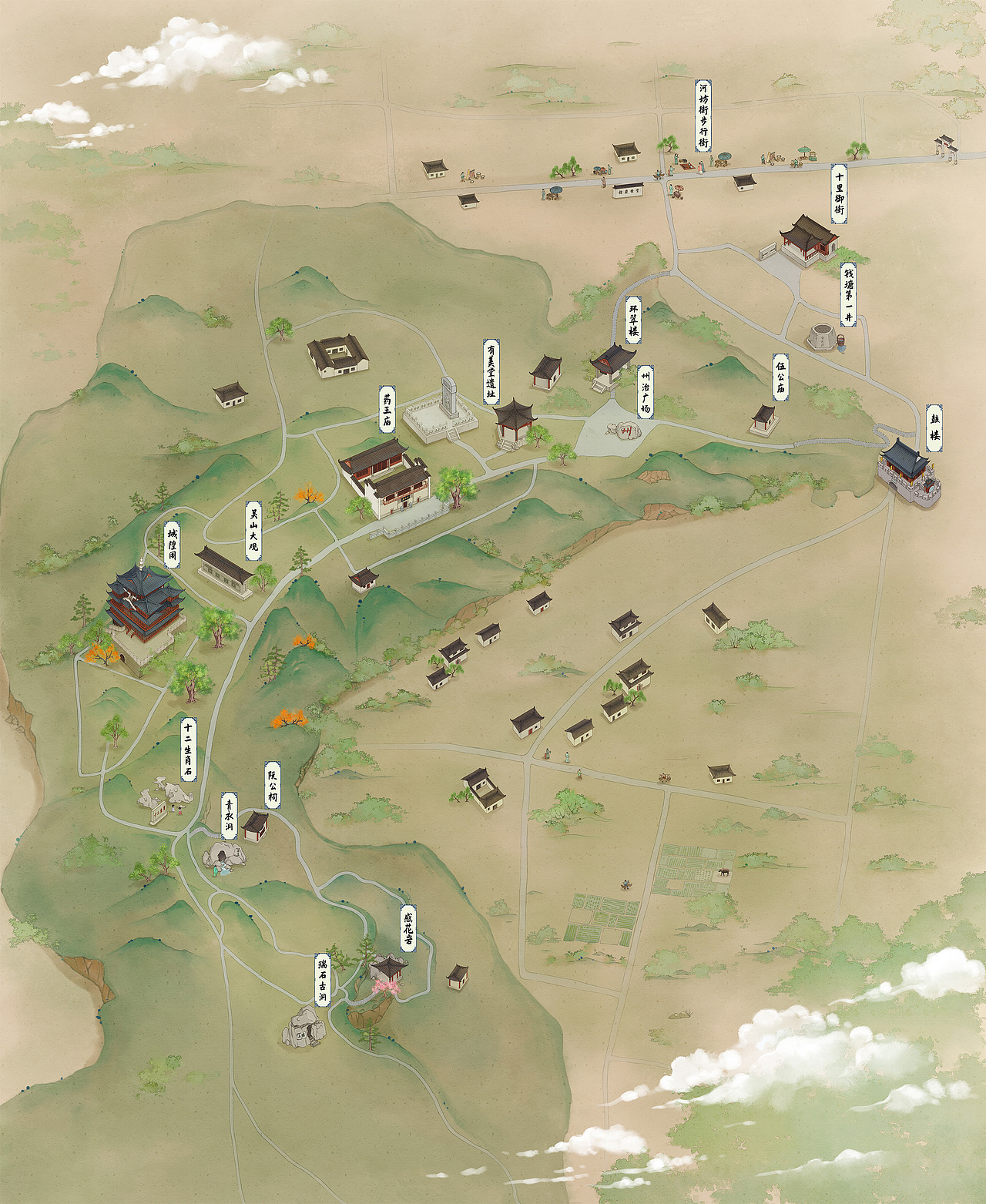 南宋记忆杭州吴山景区手绘地图67676767