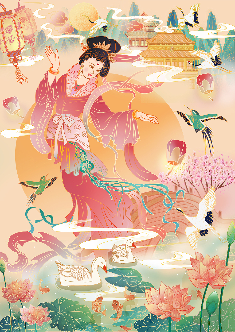 七夕节中秋佳节中国风国潮风装饰插画