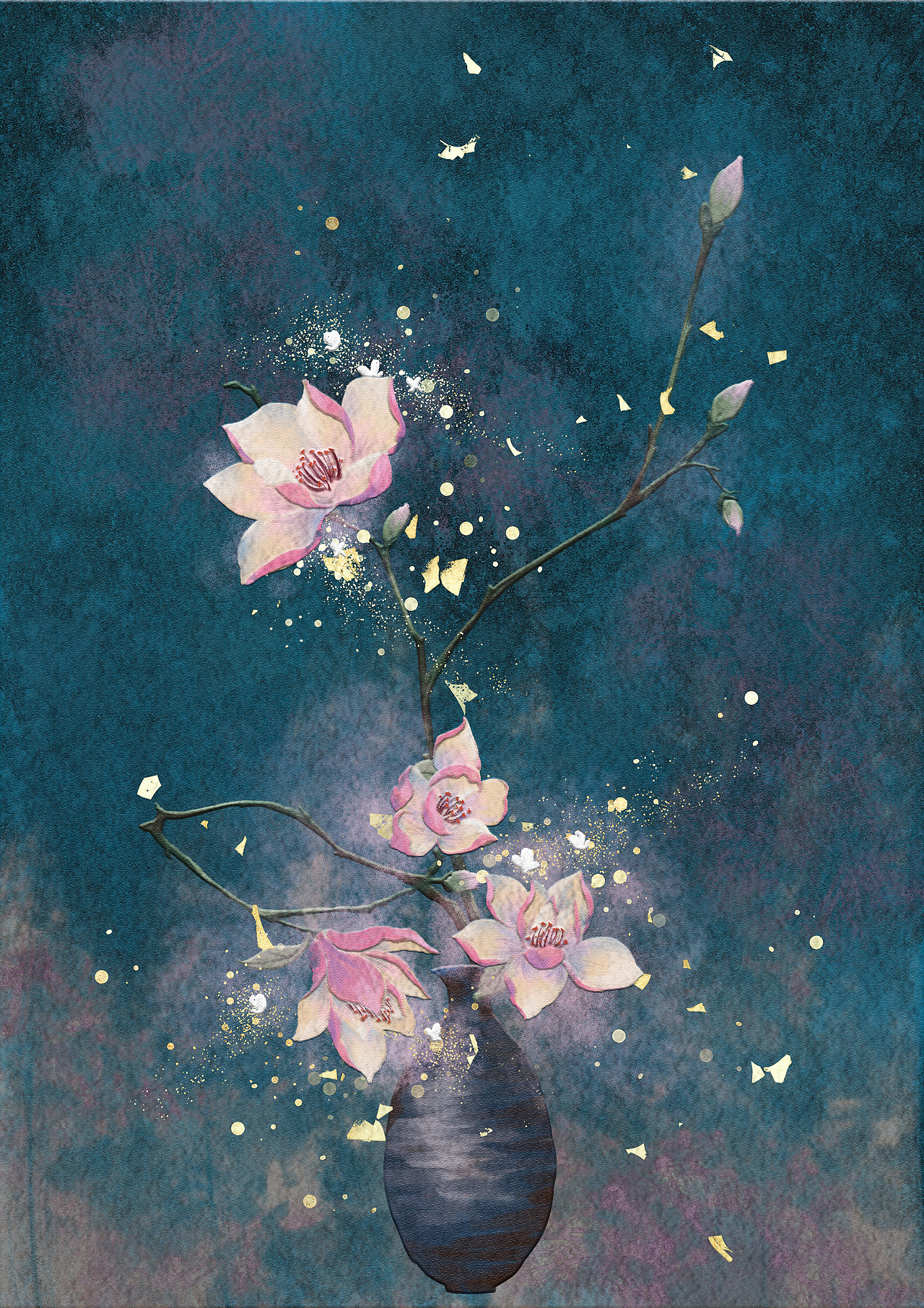 岩彩插画《暗香盈袖》