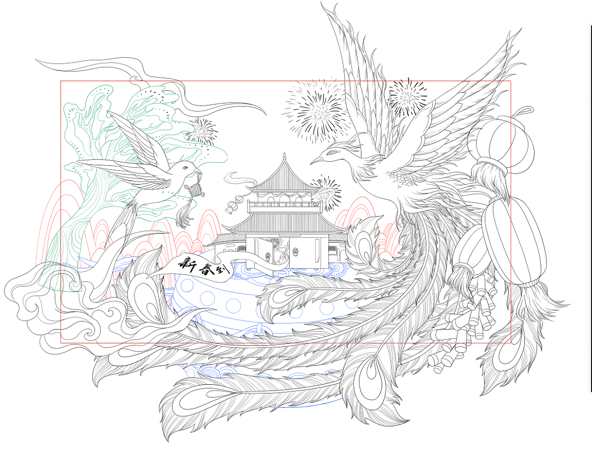 国风插画凤凰燕子国潮包装插画
