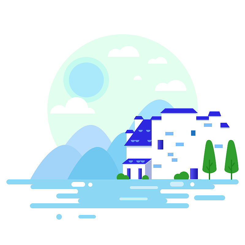 扁平风景画练习附上psd文件