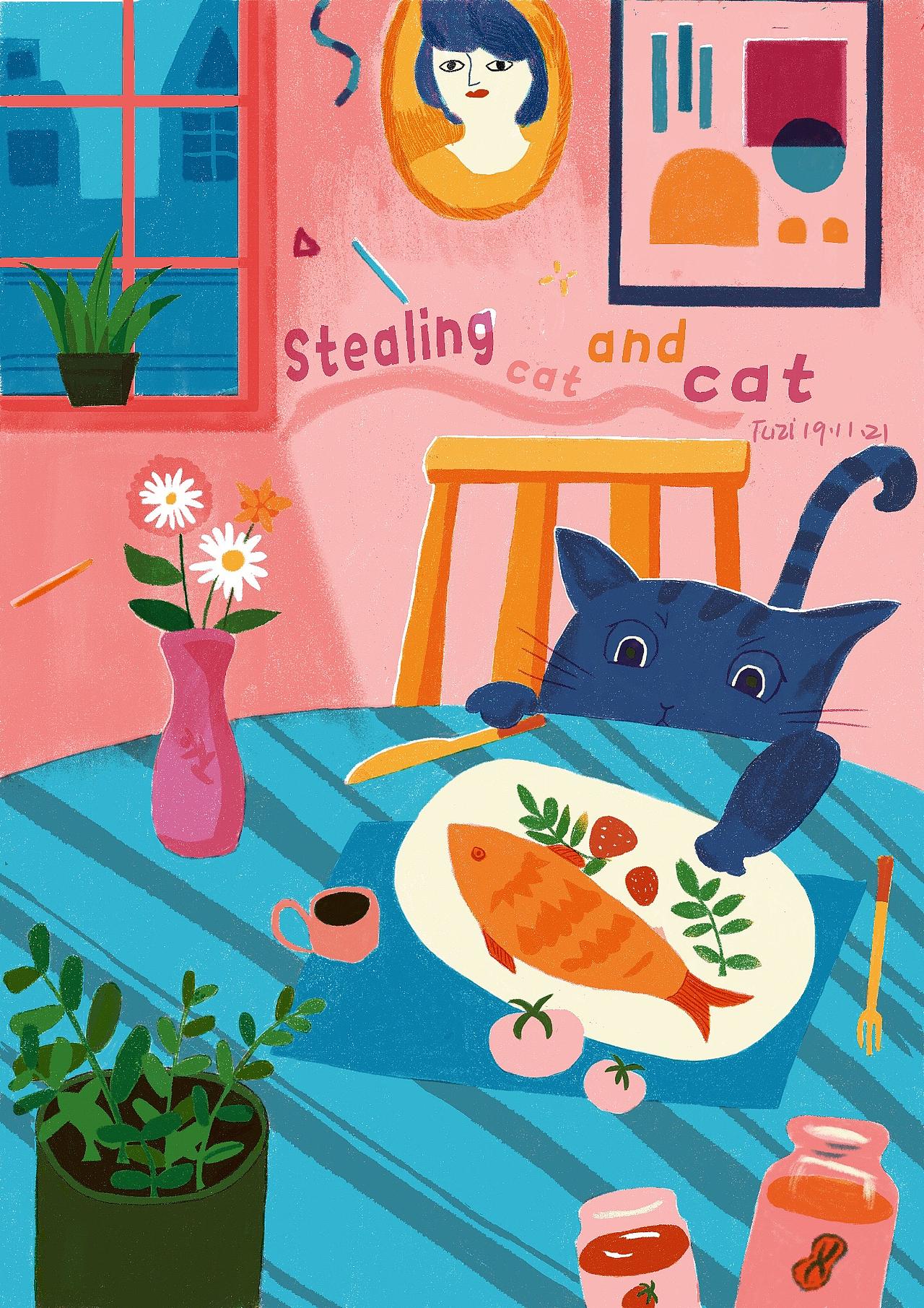 偷吃的猫猫（图ZMTg2MjYxNzQ4） - 儿童插画 - 站酷设计师小兔子乖乖喔原创素材 - 站酷ZCOOL