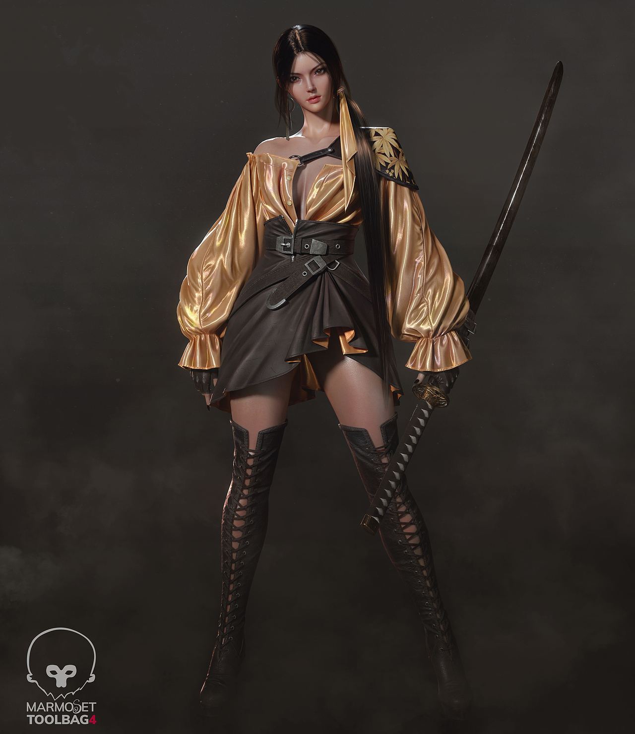 身披色金战衣,手拿黑色斩刀!3d高精度模型作品