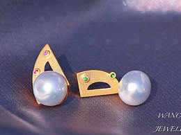 幾何撞色珍珠小耳釘