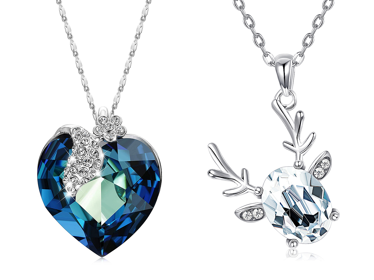 深蓝水晶鹿角锆石心形吊坠