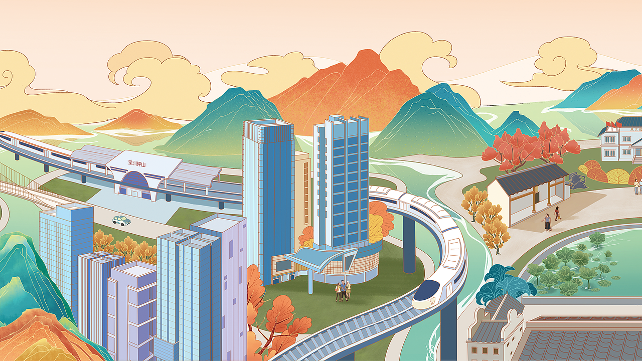 深圳坪山记忆馆画卷（图ZMjMwNTU3ODQ0） - 商业插画 - 站酷设计师mumu耍太极原创素材 - 站酷ZCOOL