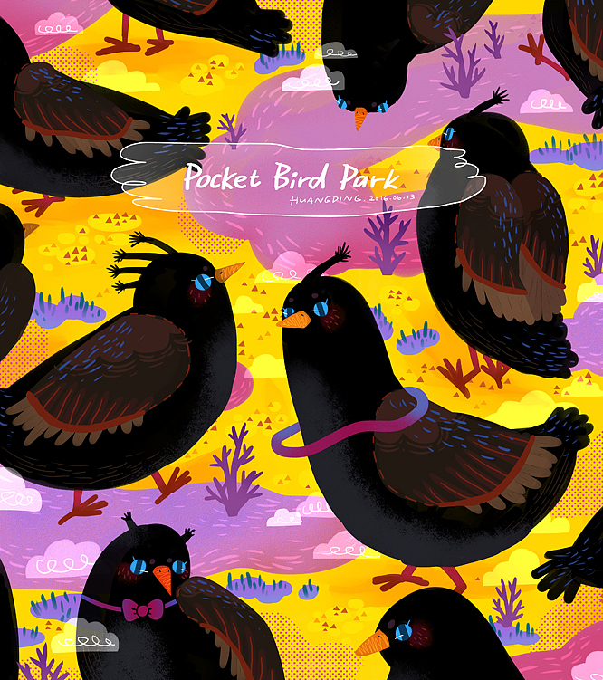 Pocket bird park.口袋鸟园（图ZNTM0ODQxNzY=） - 艺术插画 - 站酷设计师丁几huangding原创素材 - 站酷ZCOOL