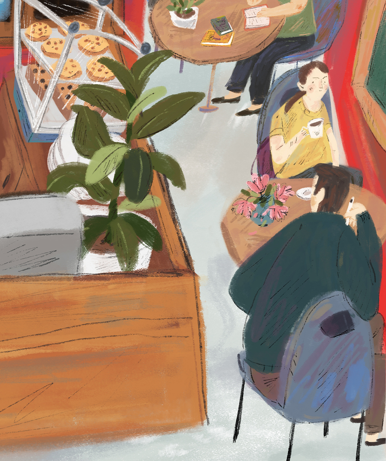 书店里的咖啡区（图ZMjA3MzA0NzYw） - 商业插画 - 站酷设计师六一kaki原创素材 - 站酷ZCOOL