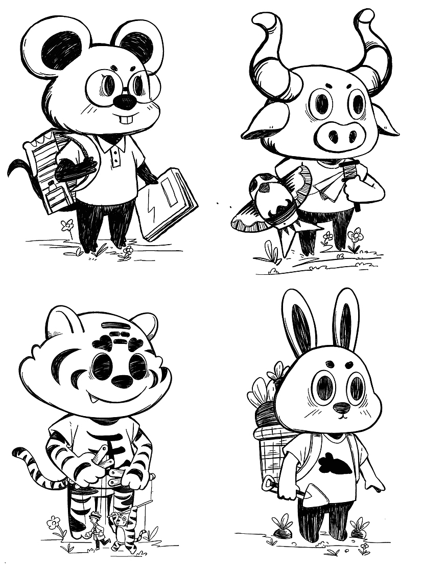 十二生肖简笔画。（图ZMzM5ODc3OTg4） - 创作习作 - 站酷设计师死一万次的猫原创素材 - 站酷ZCOOL