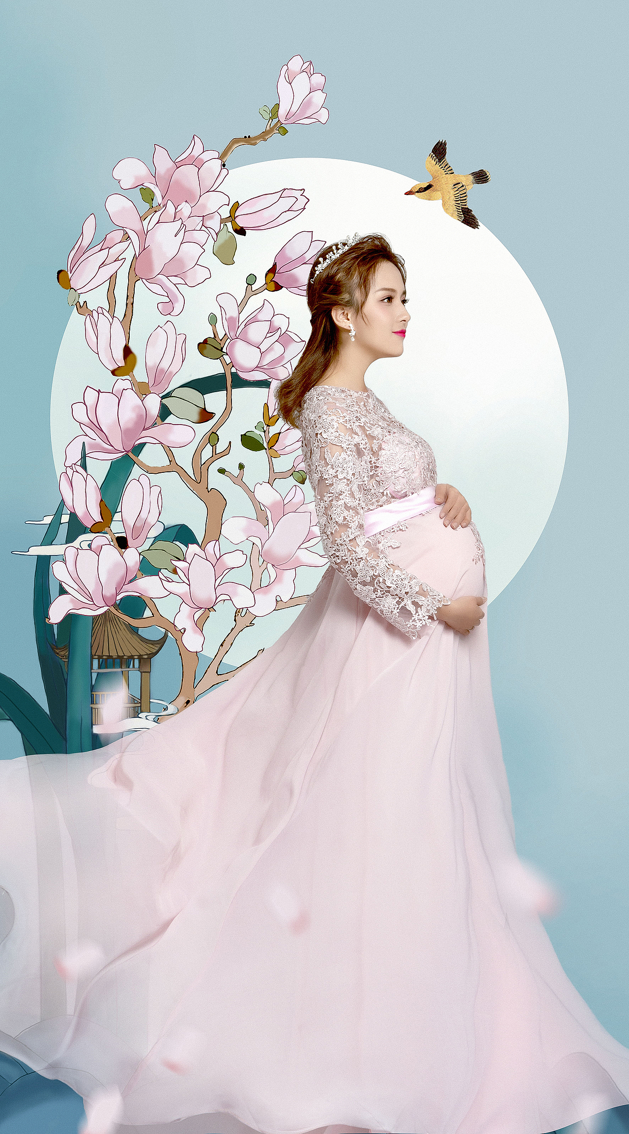 彩色国风背景手绘