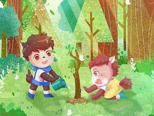 叩丁狼植树节品牌海报（个人主页-ZNDYyNjk4ODQ=） - 商业插画 - 站酷设计师叩丁狼青龙老师原创素材 - 站酷ZCOOL