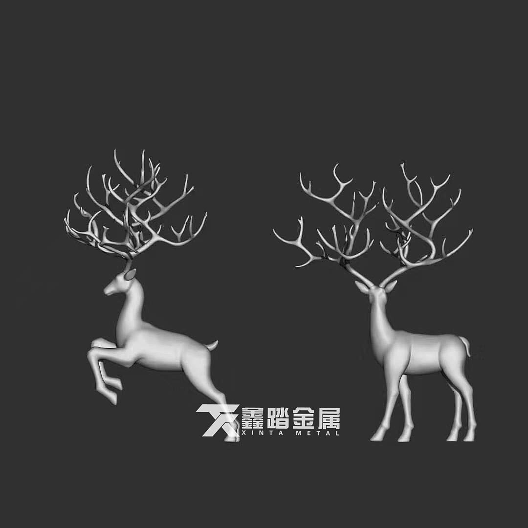 园林景观镜面不锈钢鹿雕塑鹿角电镀七彩颜色