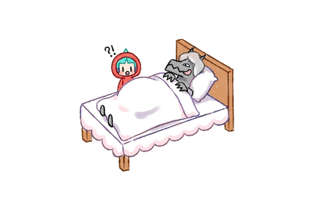 小红帽到了外婆家
看到外婆的肚子很大<br>觉得很奇怪