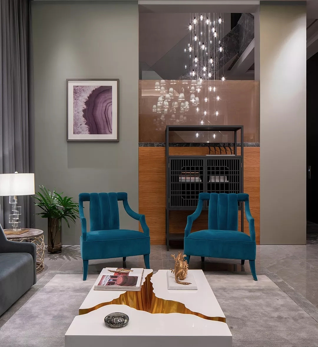 一家四口的现代轻奢风，350平复式装修，不张扬不浮夸---客厅一角