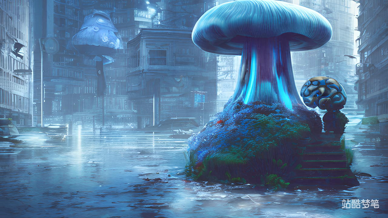 #站酷梦笔#蓝色蘑菇，赛博朋克,超现实主义