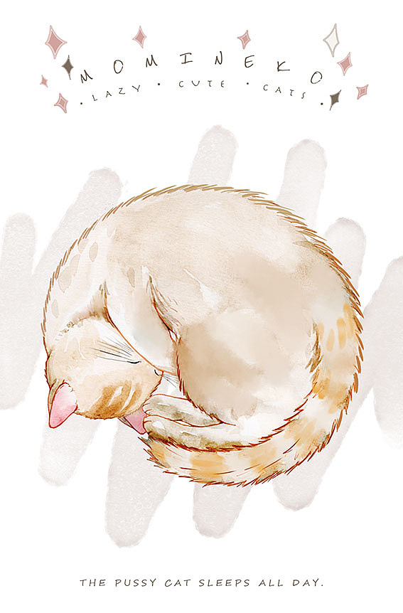 超萌可爱卷卷猫咪明信片多图水彩