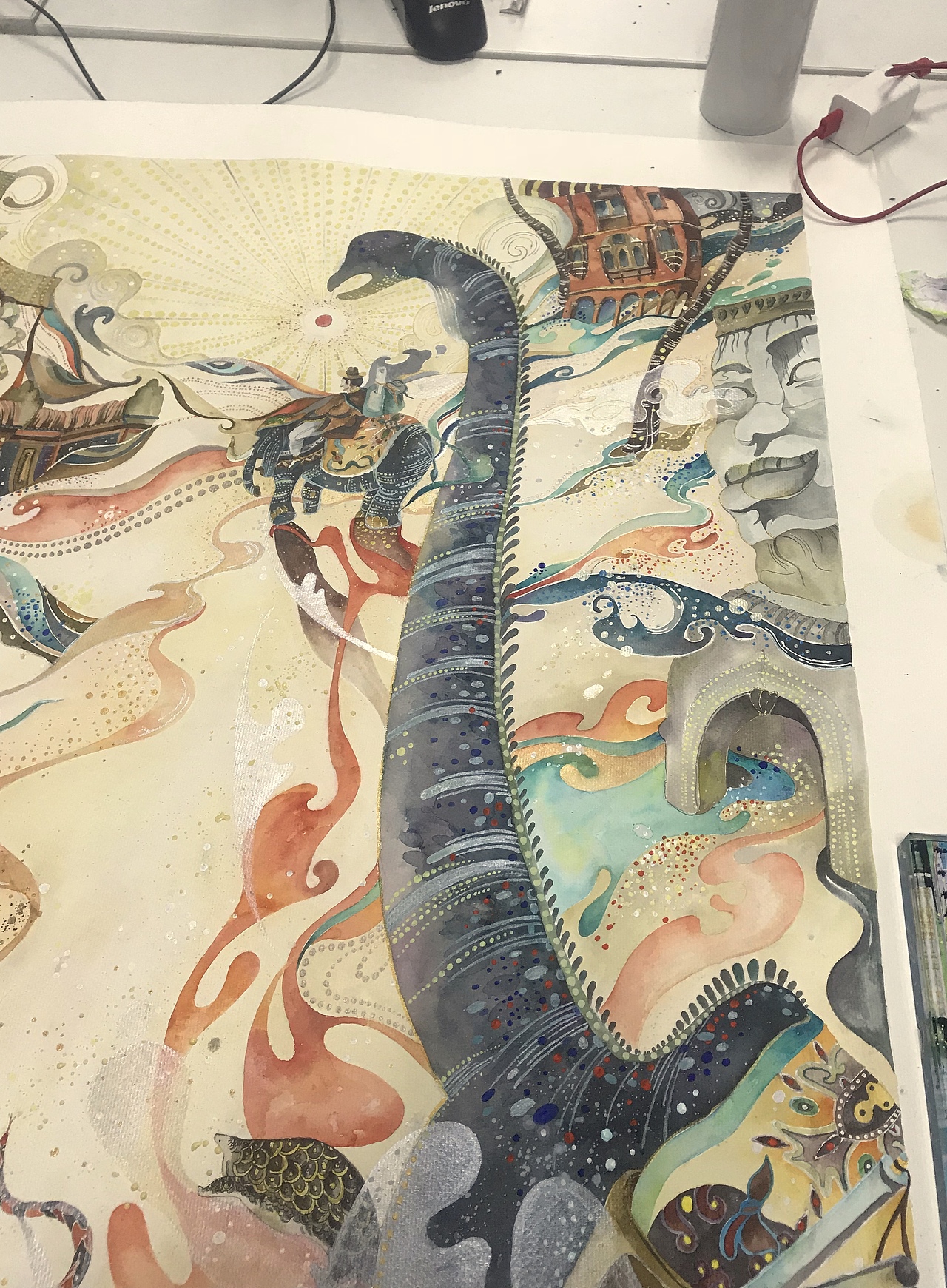 《陪孩子读山海经》三珠绣×水彩——西王母图《concept design