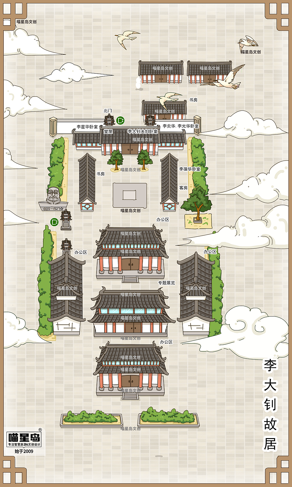 庙宇故居类景区手绘地图