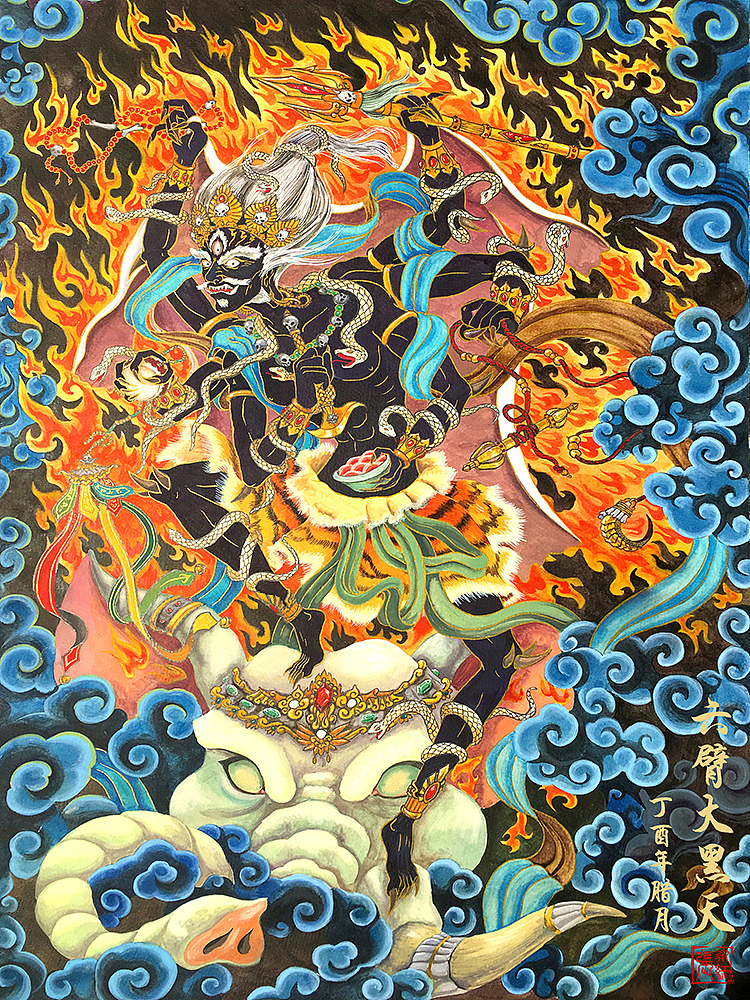 手绘六臂大黑天