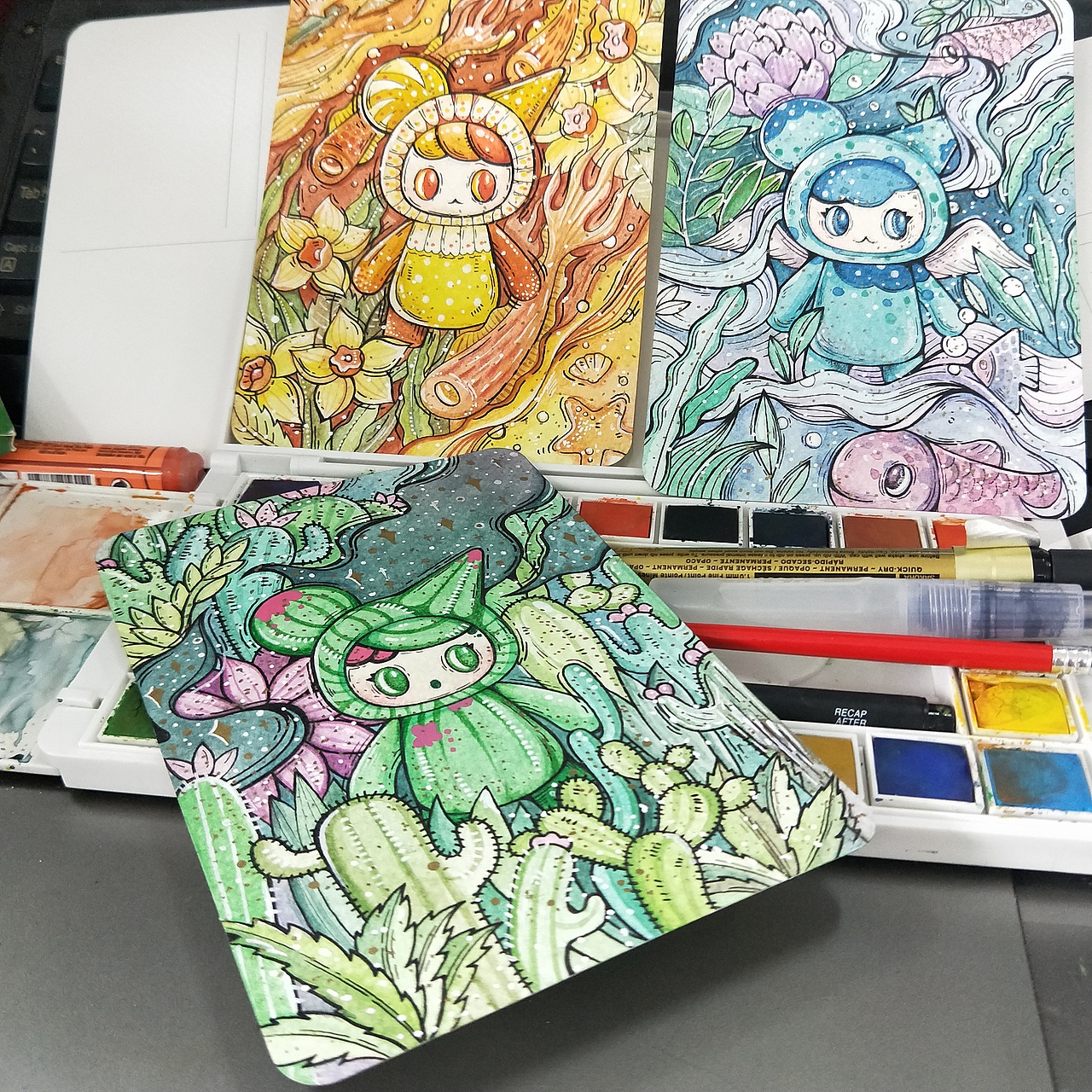 WKONG的后花园系列盲盒之手绘明信片（图ZMTczMzYxNzg4） - 新锐潮流插画 - 站酷设计师巴萨是冠军原创素材 - 站酷ZCOOL