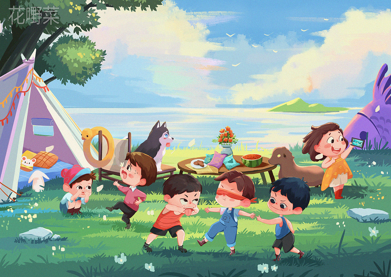 儿时回忆——蒙眼抓人（图ZMjY0OTU5MTcy） - 创作习作 - 站酷设计师花菜籽原创素材 - 站酷ZCOOL