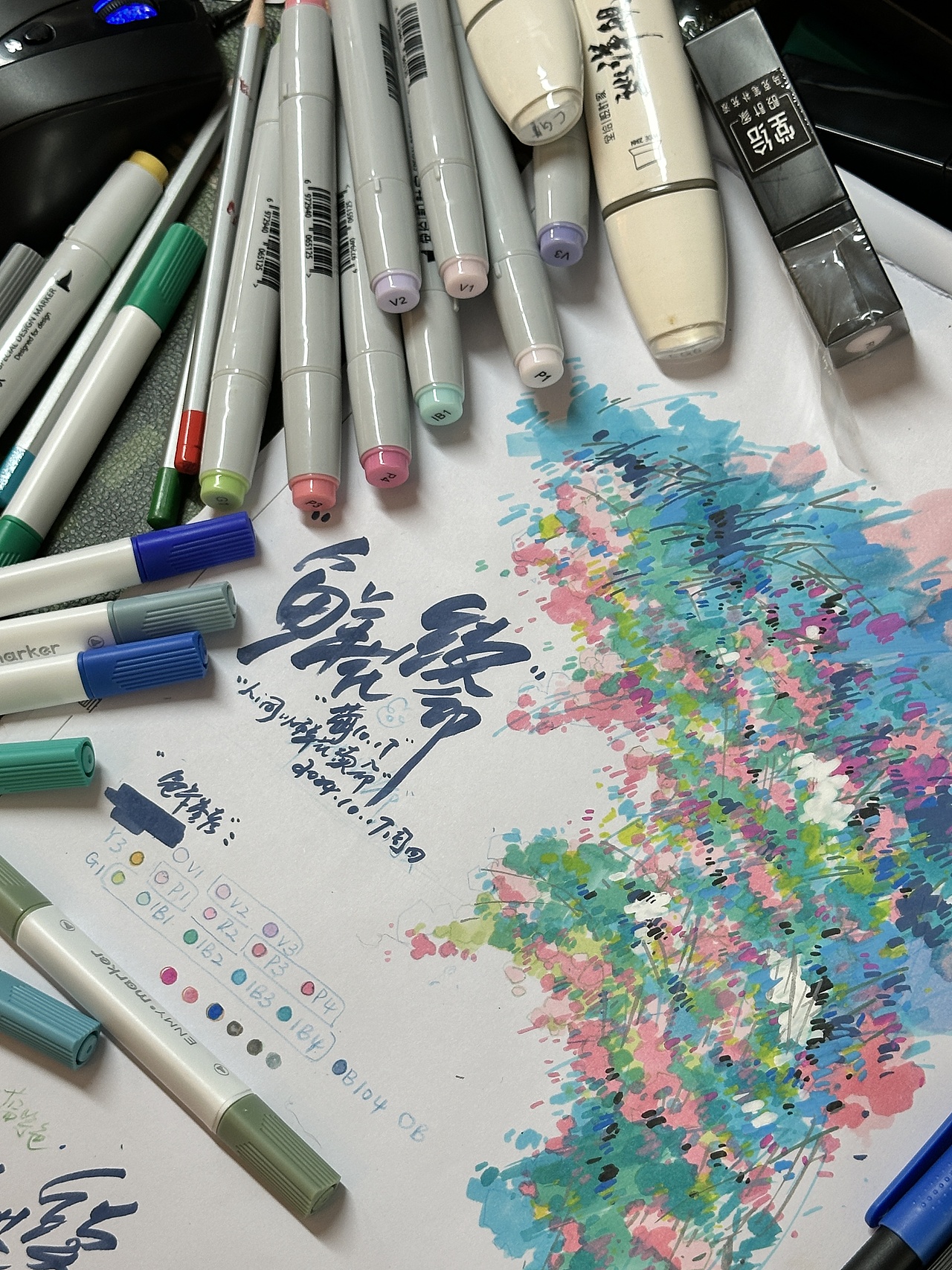 马克笔手绘｜蓝绿色配色蔷薇花！（图ZMzc5MTMyMjE2） - 绘画 - 站酷设计师莓子本莓原创素材 - 站酷ZCOOL